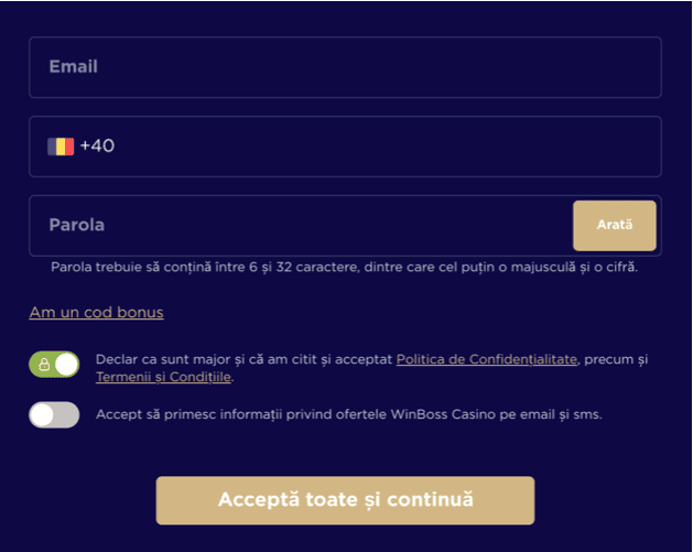 &Icirc;nregistrare Winboss casino